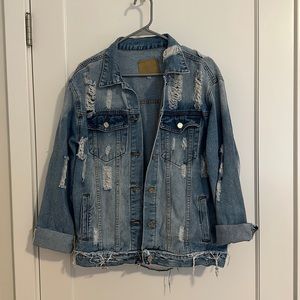 Oversized distressed denim jacket